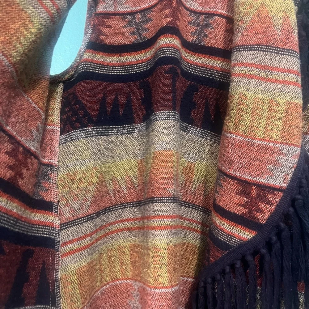 Boho Fringe Aztec Pattern Vest in Rust and Black